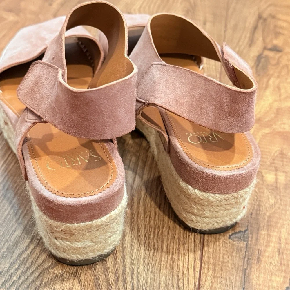 Franco Sarto Pellia Espadrille Wedge Sandals Mauve Suede Women's US 8.5 Pink